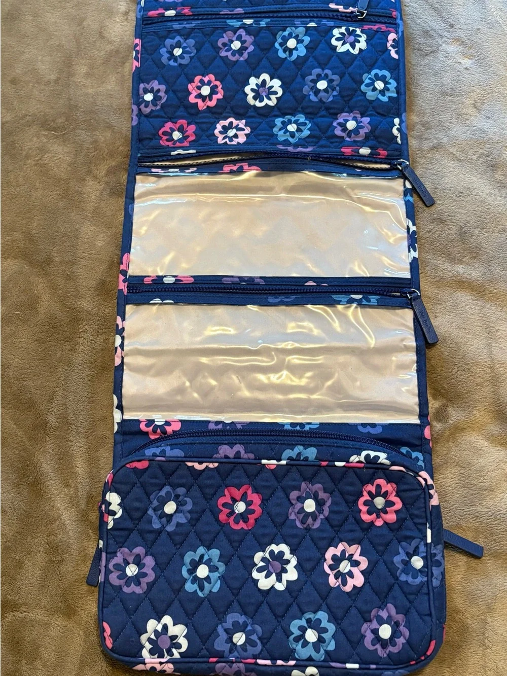 Vera Bradley Navy Floral Hanging Jewelry Organizer with Pink & Blue Flowers